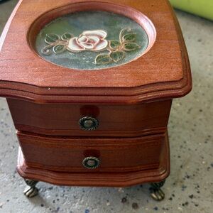 Wooden Jewelry Box with Rose Design